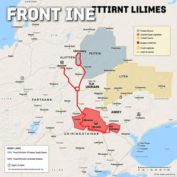An informative and detailed map showcasing the front lines of a Ukrainian military division