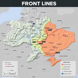 An informative and detailed map showcasing the front lines of a Ukrainian military division