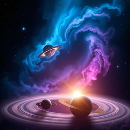A stunning cosmic scene featuring the bright star "Luz de Astra" shining vividly in a deep, expansive space
