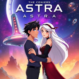 An eye-catching animated book cover set in a distant future, featuring the orbital colony called Astra in the background with sleek, futuristic architecture