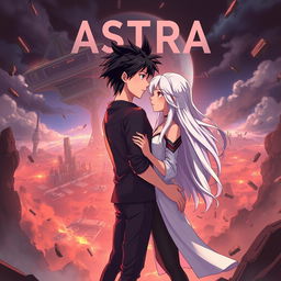 An engaging animated book cover set in a distant dystopian future, featuring the orbital colony called Astra in the background, showcasing a blend of high-tech structures and the remnants of the ruined planet Gaia