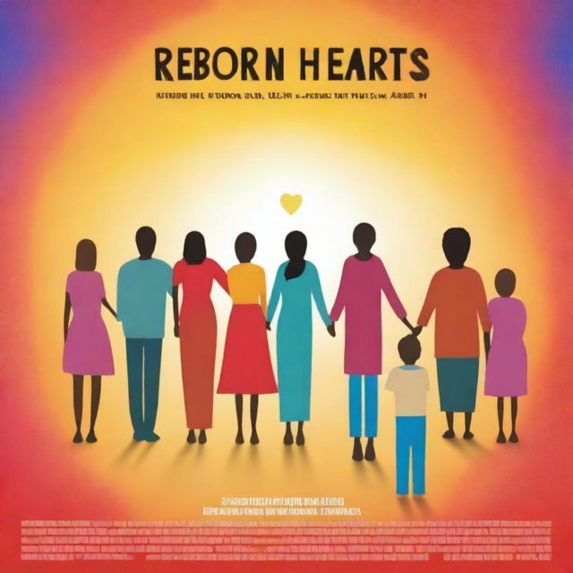 This is a vibrant, high-quality digital rendering of a film poster for 'Reborn Hearts: A New World Without Labels'