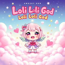 A whimsical and enchanting music cover for a song titled "Loli Loli God", featuring a cute and playful chibi-style character with large expressive eyes and colorful hair