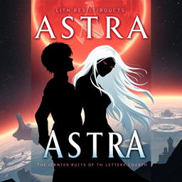 A romantic book cover set in a distant future, illustrating the orbital colony known as Astra with its futuristic design in the background