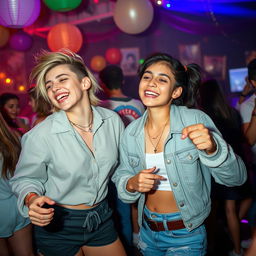 A couple of gorgeous 18-year-old siblings partying together, radiating youth and exuberance in a lively social setting