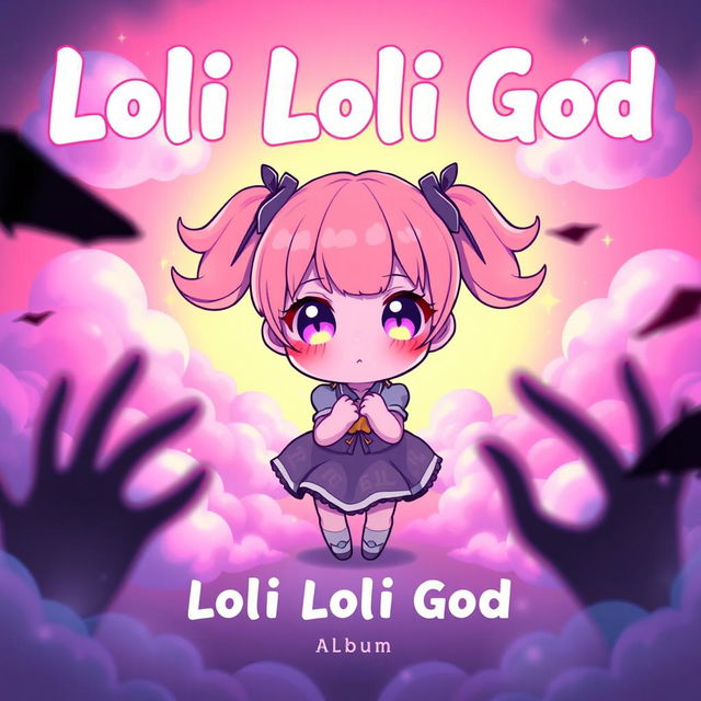 A unique and intriguing music cover for a song titled "Loli Loli God" that features a cute chibi-style character, designed with oversized expressive eyes and colorful hair in playful pigtails