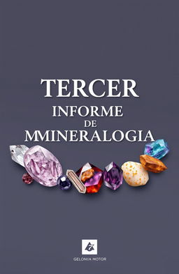 A book cover design featuring the title "TERCER INFORME DE MINERALOGIA" prominently displayed in bold and elegant typography