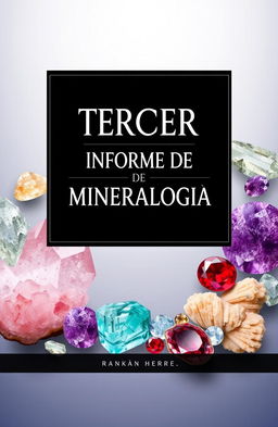 A book cover design featuring the title "TERCER INFORME DE MINERALOGIA" prominently displayed in bold and elegant typography