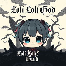 An evocative music cover for a song titled "Loli Loli God", featuring an adorable chibi-style character with big, expressive eyes and colorful hair styled in playful pigtails