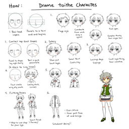 A step-by-step guide on how to draw anime characters, featuring a series of illustrated instructions