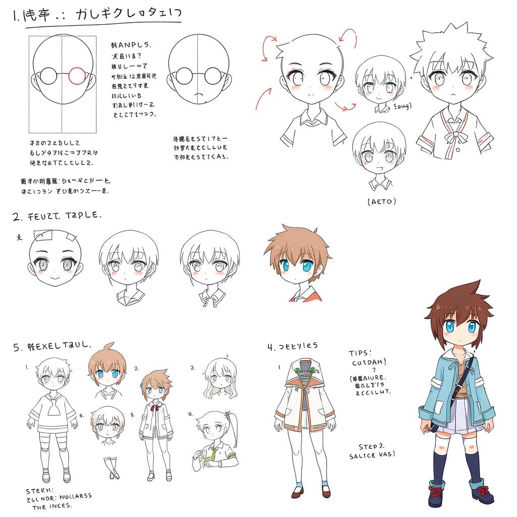 A step-by-step guide on how to draw anime characters, featuring a series of illustrated instructions