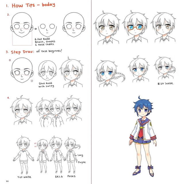 A step-by-step guide on how to draw anime characters, featuring a series of illustrated instructions