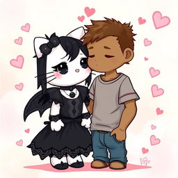 A charming illustration featuring two Hello Kitty characters in a romantic setting