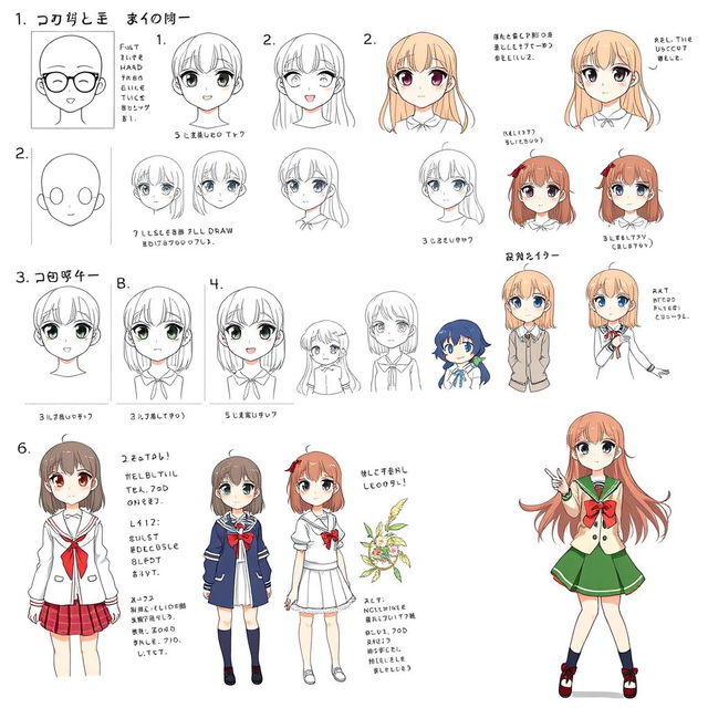 An illustrated, step-by-step guide on how to draw anime girls, featuring clear panels demonstrating each phase of the drawing process