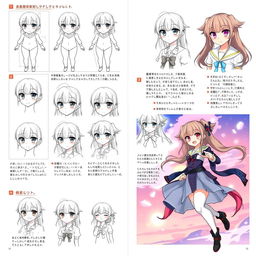 An illustrated continuation of the step-by-step guide on how to draw anime girls, focusing on advanced techniques