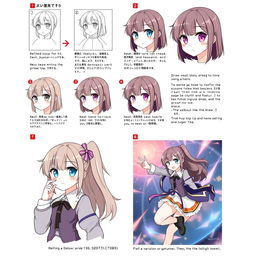 An illustrated continuation of the step-by-step guide on how to draw anime girls, focusing on advanced techniques