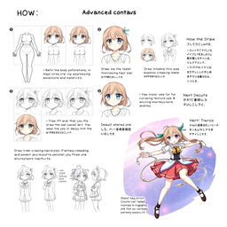 An illustrated continuation of the step-by-step guide on how to draw anime girls, focusing on advanced techniques