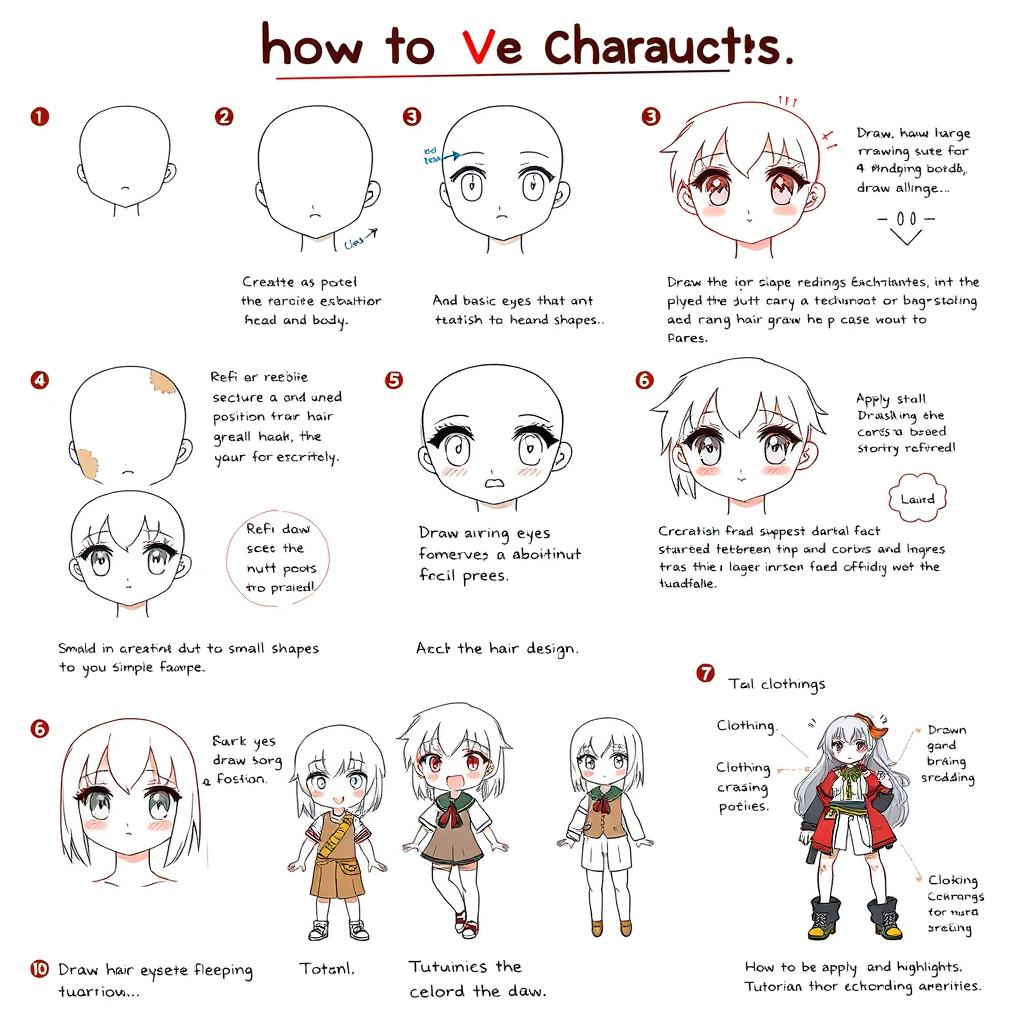 A comprehensive step-by-step tutorial on how to draw anime characters, broken down into easily digestible sections