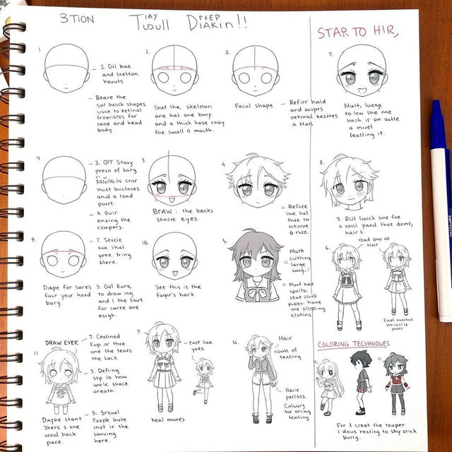 A comprehensive step-by-step tutorial on how to draw anime characters, broken down into easily digestible sections