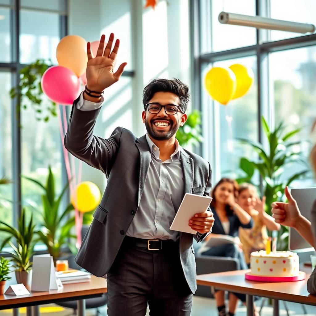 A vibrant and uplifting scene capturing the essence of a person's last day at their job