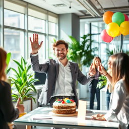 A vibrant and uplifting scene capturing the essence of a person's last day at their job
