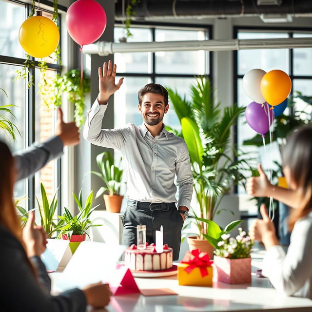 A vibrant and uplifting scene capturing the essence of a person's last day at their job