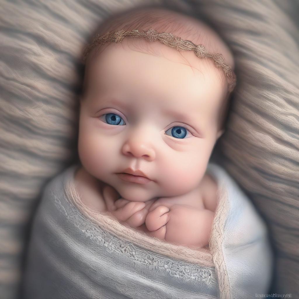 A heartwarming digital art image of a newborn girl