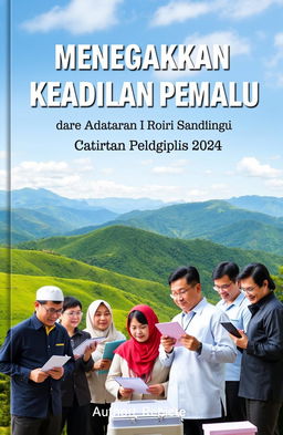 A vibrant and engaging book cover for 'Menegakkan Keadilan Pemilu dari Dataran Tinggi Bungaya (Catatan Pemilu 2024)'