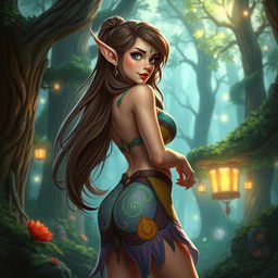 A female elf character inspired by Disenchantment, featuring large breasts and a curvy butt