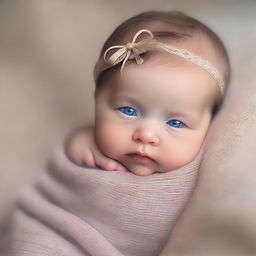 An endearing digital art image showcasing a newborn girl