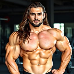 A full body portrait of a medium-built bodybuilder posing confidently