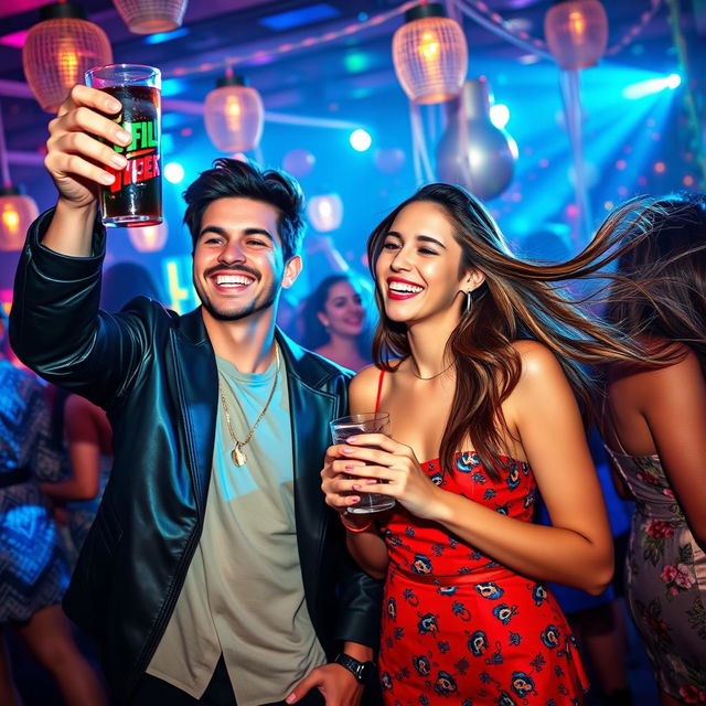 A couple of 18-year-old gorgeous and handsome brother and sister enjoying a vibrant party atmosphere