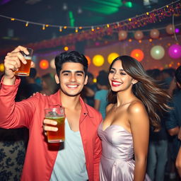 A couple of 18-year-old gorgeous and handsome brother and sister enjoying a vibrant party atmosphere