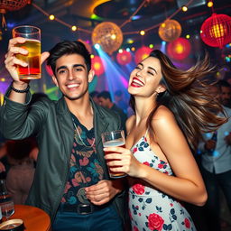 A couple of 18-year-old gorgeous and handsome brother and sister enjoying a vibrant party atmosphere