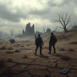 A dystopian landscape titled 'The Dead Land', showcasing a post-apocalyptic world