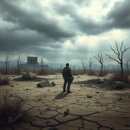 A dystopian landscape titled 'The Dead Land', showcasing a post-apocalyptic world