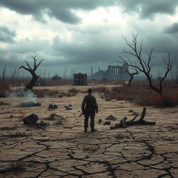 A dystopian landscape titled 'The Dead Land', showcasing a post-apocalyptic world