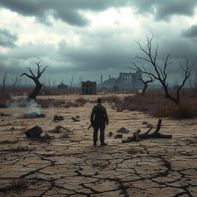 A dystopian landscape titled 'The Dead Land', showcasing a post-apocalyptic world