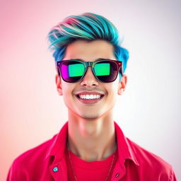 A vibrant and stylish profile picture featuring a confident person with colorful hair