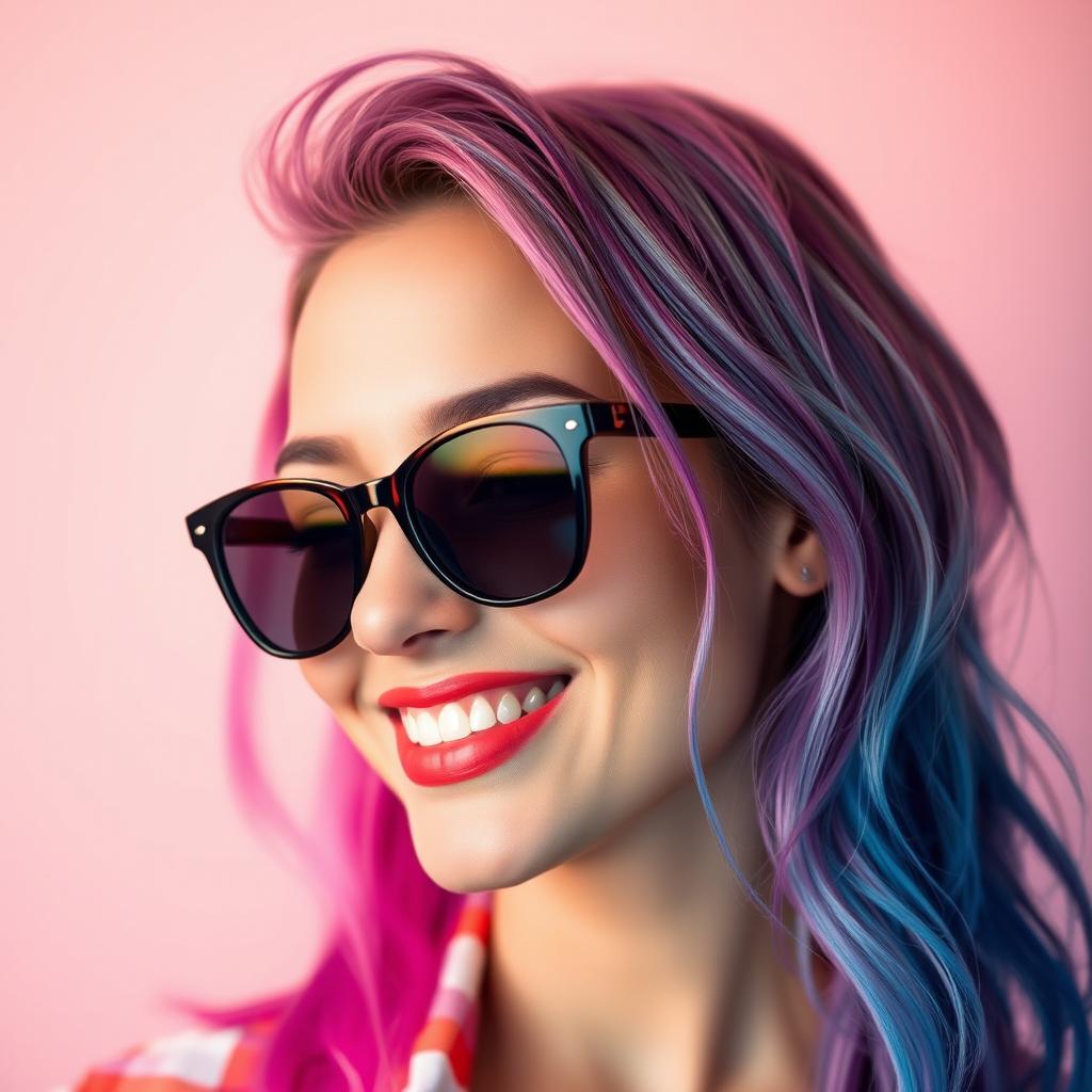 A vibrant and stylish profile picture featuring a confident person with colorful hair