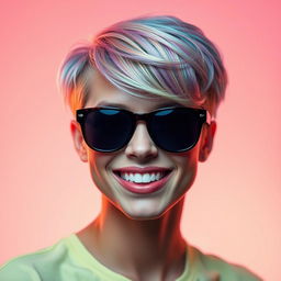 A vibrant and stylish profile picture featuring a confident person with colorful hair