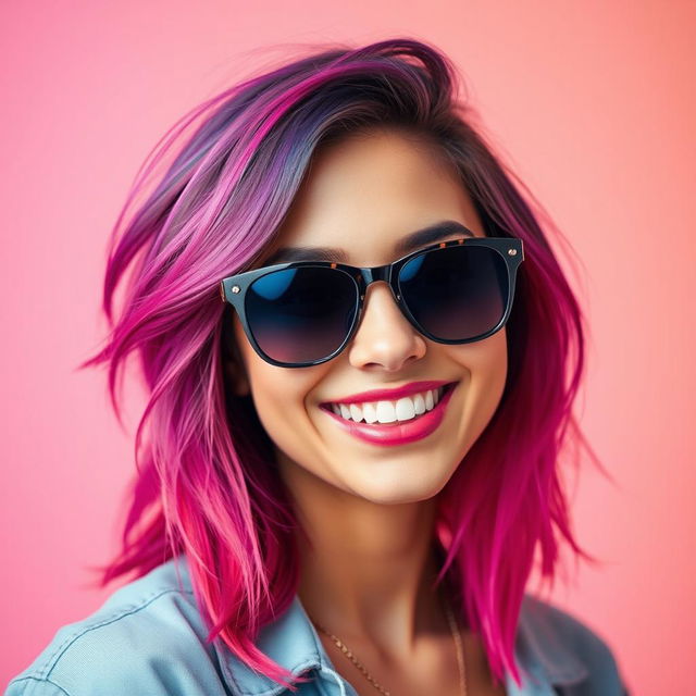 A vibrant and stylish profile picture featuring a confident person with colorful hair