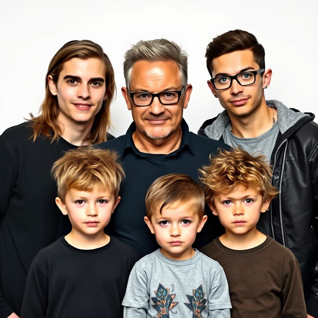 A portrait featuring six related males together