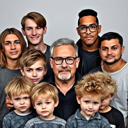 A portrait featuring six related males together