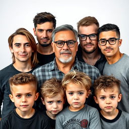 A portrait featuring six related males together