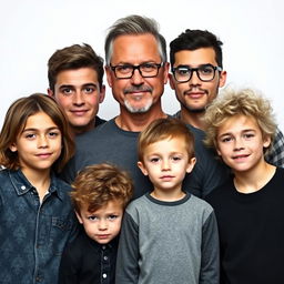 A portrait featuring six related males together