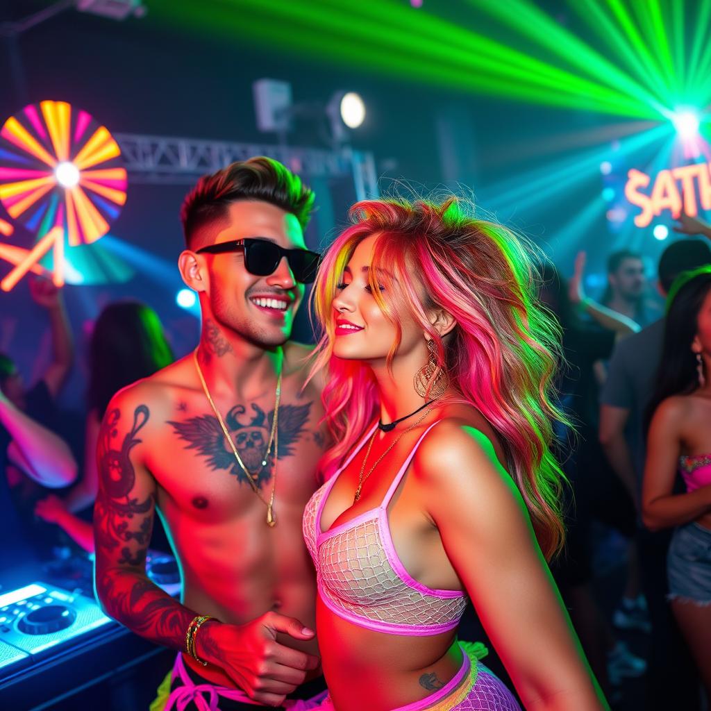 A couple of gorgeous American brother and sister enjoying themselves at a lively rave