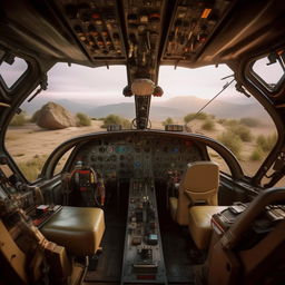 cockpit of Rambo-style helicopter