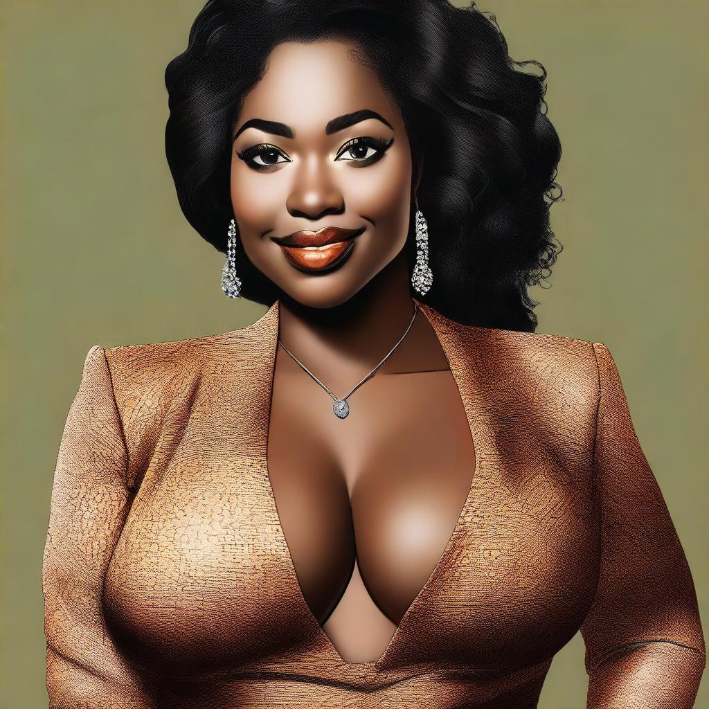 A digital art portrait of a confident ebony woman