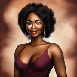 A digital art portrait of a confident ebony woman